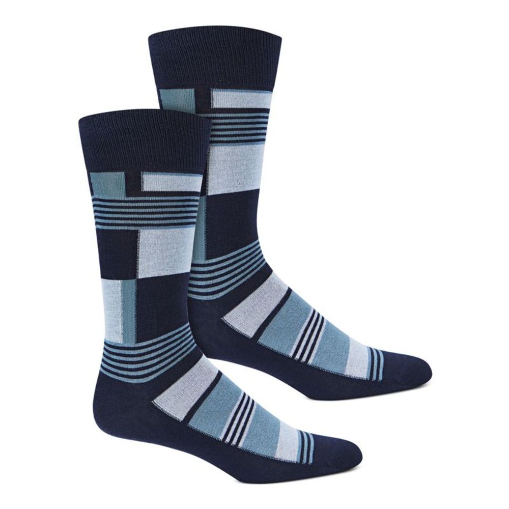 ALFATECH BY ALFANI Mens Navy Abstract Boxes Dress Crew Socks 7-12